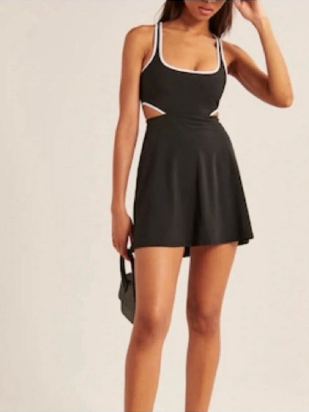 Abercrombie & Fitch Black Cutout Skater Dress with White Trim